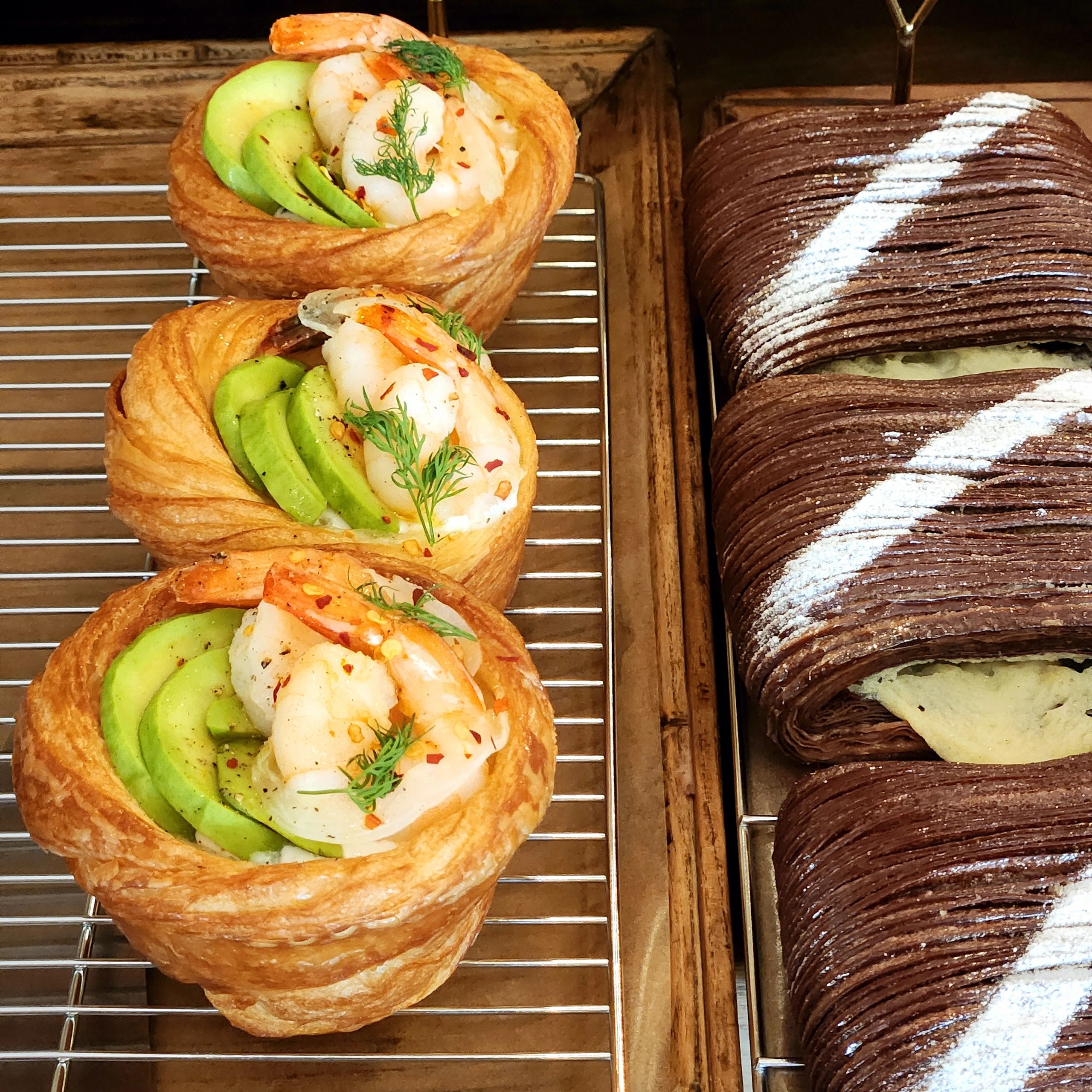 Assorted pastries on a cooling rack